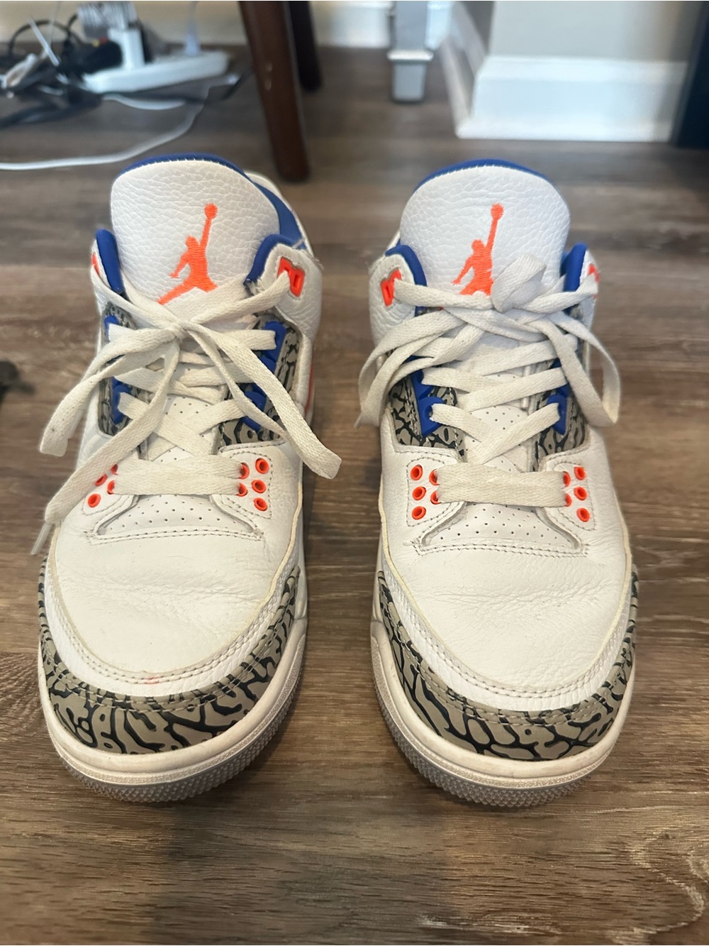 Jordan Men’s ' White/Blue/Orange Retro 3s Basketball Shoes Size 9